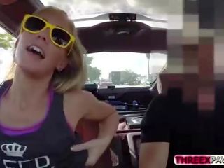 Pleasant and lascivious blonde gets her wet pussy fucked hard in the car